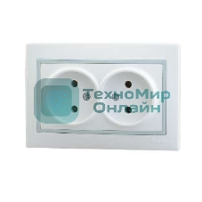 Розетка 2-м СП Мира 16А IP20 без заземл. керам. белый/сер. LEZARD 701-0215-128