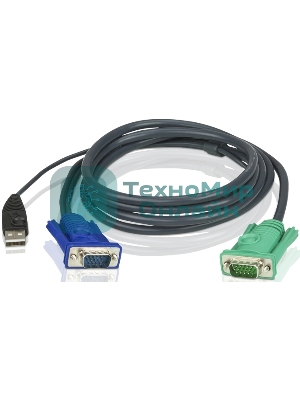 Шнур, мон+клав+мышь USB ATEN, SPHD15=>HD DB15+USB A-Тип, Male-2xMale, 8+4 проводов, опрессованный, 1.8 метр., черный, (2L-5202U)