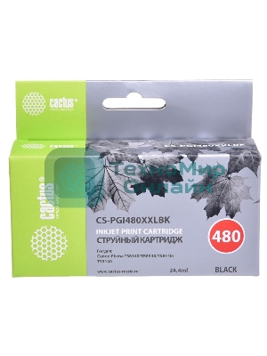 Картридж струйный Cactus CS-PGI480XXLBK черный (24.4мл) для Canon Pixma TR7540/TR8540/TS6140/TS8140