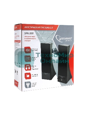 Акустическая система 2.0 Gembird SPK-500, черный, 6 Вт, рег. громкости, разъем для наушников, питание от сети