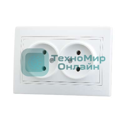 Розетка 2-м СП Мира 16А IP20 без заземл. керам. белый/белый LEZARD 701-0202-128
