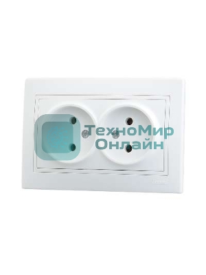 Розетка 2-м СП Мира 16А IP20 без заземл. керам. белый/белый LEZARD 701-0202-128