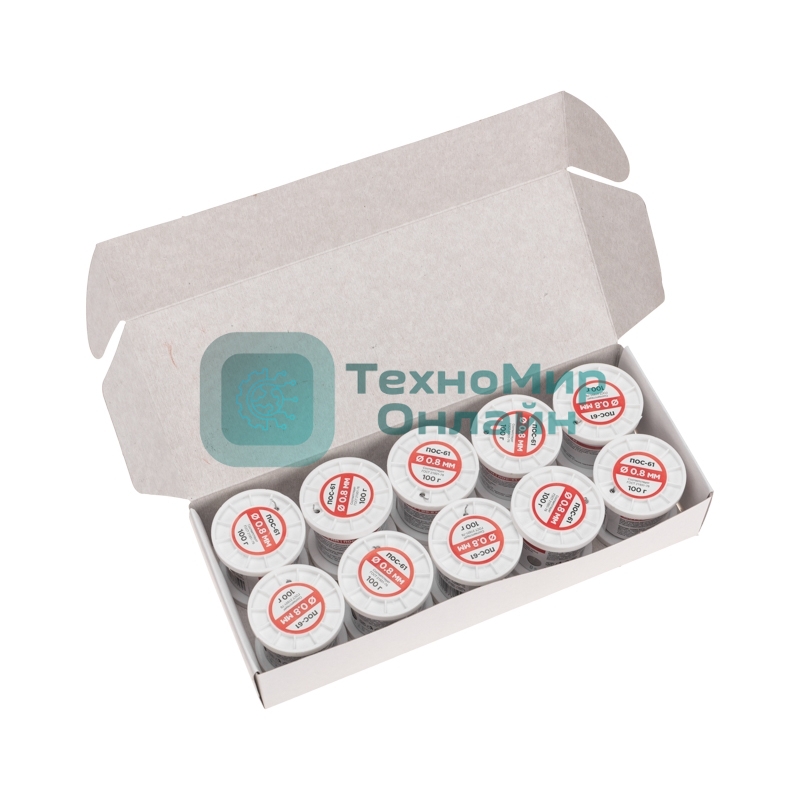 Припой с канифолью Rexant ПОС-61, 100г, Ø0,8мм, (олово 61%, свинец 39%), катушка