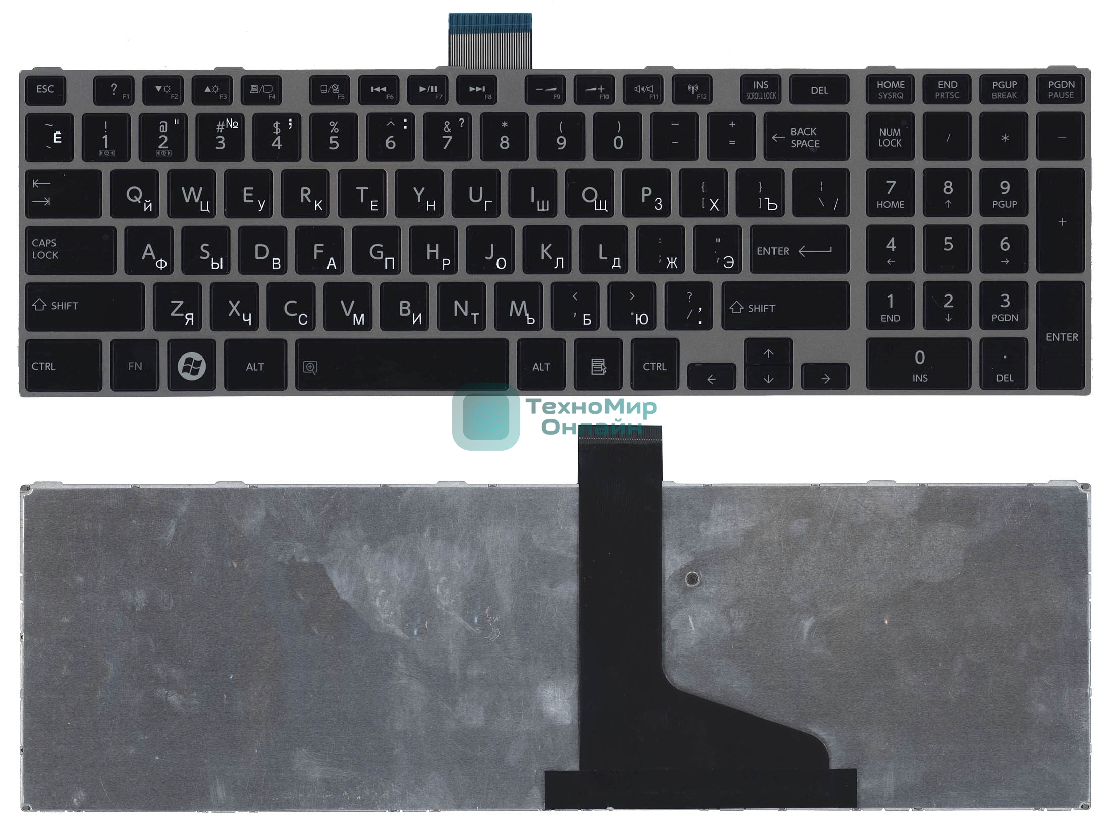 Клавиатура для ноутбука Toshiba Satellite L850 L875 L870 L855 черная c серебристой рамкой