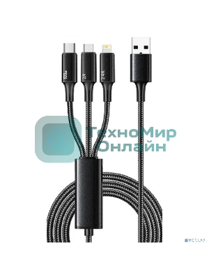 Кабель Rexant USB 3в1 Type-С (6A), Lightning (2,4A), micro USB (3A) 1,2м, в черной оплетке