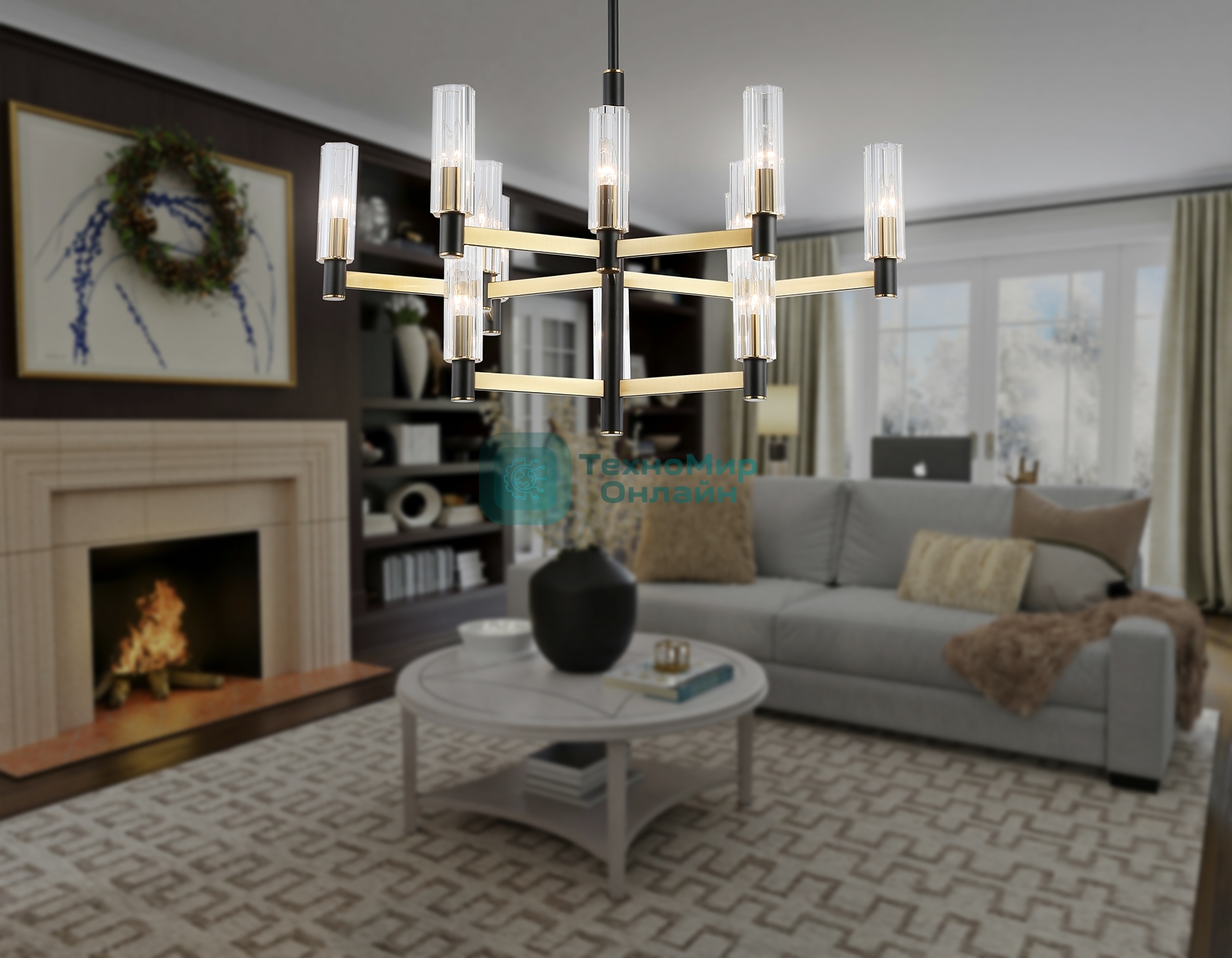 Люстра Ambrella light LH55515/12 BK/BS/CL черный/латунь/прозрачный E14*12 max 40W D860*905