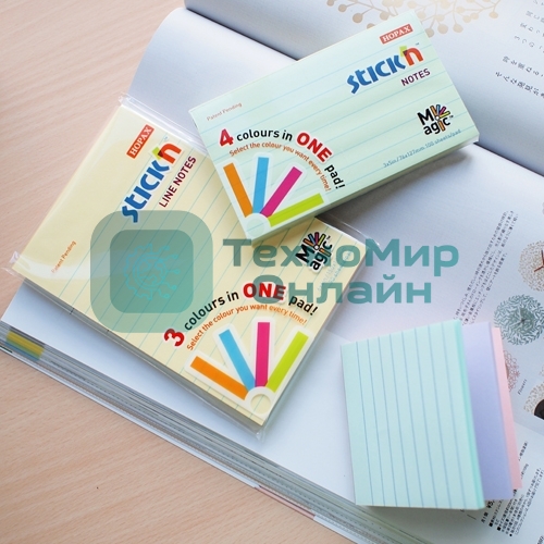 Блок самоклеящийся бумажный Stick`n Magic 21574 76x76мм, 100 листов, 70 г/м2, пастель, 4 цвета в упаковке