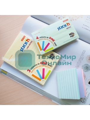 Блок самоклеящийся бумажный Stick`n Magic 21574 76x76мм, 100 листов, 70 г/м2, пастель, 4 цвета в упаковке