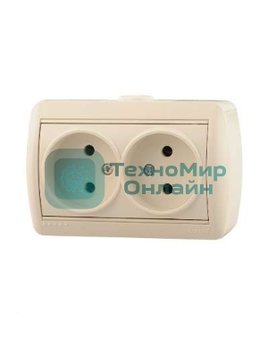 Розетка 2-м ОП Ната 16А IP20 без заземл. керам. крем. LEZARD 710-0300-128
