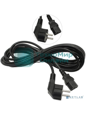 Кабель питания ExeGate Power PC-5P (Евровилка угловая Schuko->С13) VDE-250V-3*1.0-CU, 10A, 5м