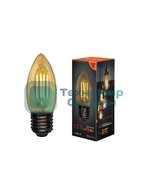 Лампа светодиодная филаментная Rexant Свеча CN35 9.5 Вт 950 Лм 2400K E14 золотистая колба