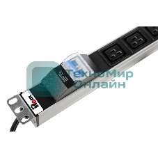 Блок силовых розеток Rem Rem-16, IEC 60320 С19 х 6, вход Schuko, шнур 3 м, 45х484х45 мм (ВхШхГ), 16А, автомат