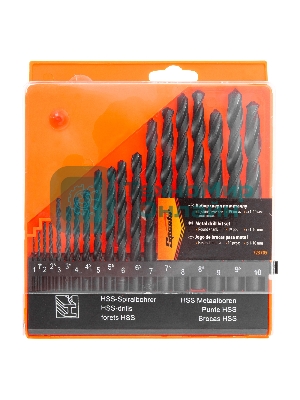 Набор сверл по металлу Sparta 1-10 мм (через 0,5 мм), HSS, 19 шт, пласт. бокс, цилин. хвостовик