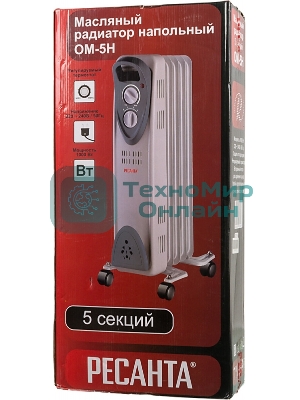 Обогреватель масляный Ресанта ОМ- 5Н (1 кВт) 67/3/6, 5 секц.
