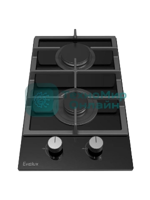 Газовая варочная панель EVELUX HEG 360 BG, Hi-Tech, 30 см, 2 конфорки, газ-контроль, электроподжиг, черный