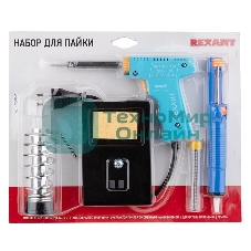 Набор для пайки Rexant (паяльник импульсный 30/70 Вт, оловоотсос, подставка, припой)