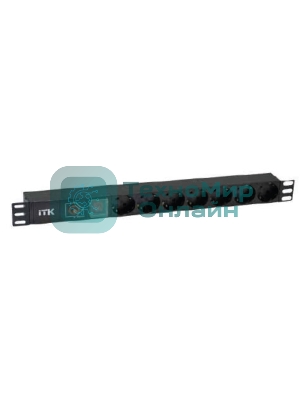 Блок ITK PDU 7 розеток DIN49440 (нем. станд.) с LED выключателем и защитой от перенапряжения, 1U, без шнура, вх. IEC320 C14, алюминевый профиль, черный