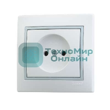 Розетка 1-м СП Мира 16А IP20 без заземл. керам. белый/сер. LEZARD 701-0215-121