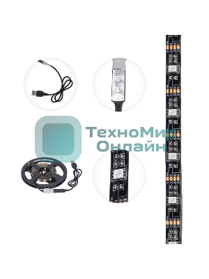 Лента светодиодная 5В, SMD5050, 7,2Вт/м, 30 LED/м, RGb, 10мм, 3м, с USB коннектором, черная, IP20 LAMPER