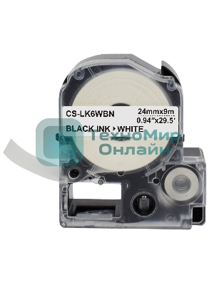 Картридж ленточный Cactus CS-LK6WBN черный, 24мм, 9м для Epson LW700/LW600P/LW1000P/Z700/Z900