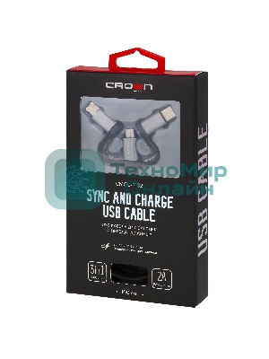 Кабель Crown USB - microUSB/USB Type-C/Lightning CMCU-3182 черный