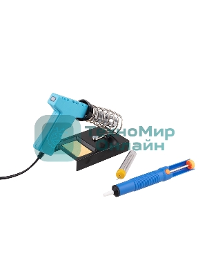 Набор для пайки Rexant (паяльник импульсный 30/70 Вт, оловоотсос, подставка, припой)