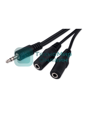 Кабель-разветвитель аудио Cablexpert CCA-415-5M-N, Jack 3.5(M) 3pin/2xJack 3.5(F), 5м, черный, пакет