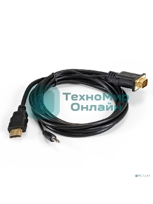 Кабель-переходник HDMI-VGA ExeGate EX-HDMIM-VGAM-3.5JackS-1.8 (19M/15M+3.5мм Jack M, 1,8м) Преобразователь цифрового HDMI сигнала в VGA видео и стерео-аудио