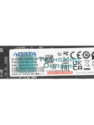 Накопитель SSD ADATA LEGEND 960, 4Tb, PCIe 4.0 x4, M.2 2280, NVMe, R/W 7400/6800, с радиатором