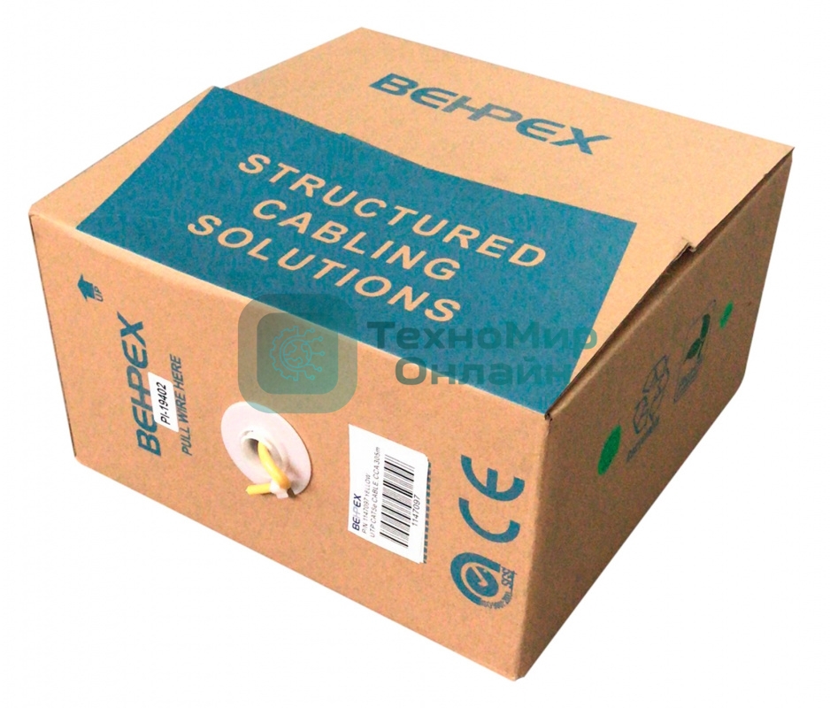 Кабель сетевой UTP 4 пары cat5E solid 0.45мм CCA 305м желтый