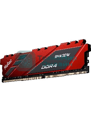 Оперативная память NETAC Shadow, DDR4, 8GB (1x8GB), 3200MHz, CL16, DIMM, с радиаторами, красный