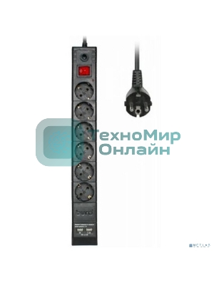 Сетевой фильтр Buro BU-SP3 USB 2A-B 3 м, 6 розеток, черный, коробка