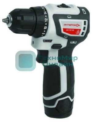 Дрель-шуруповерт ИНТЕРСКОЛ ДА-10/12В, 12 В, 1,5 Ач, 36 Нм, бесщеточный