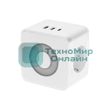 Двойник электрический Rexant Куб 16А с заземлением + 2хUSB-A 2,4А + USB Type-C 3А с ночной подсветкой, белый