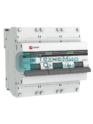 Выключатель автоматический модульный 3п C 80А 10кА ВА 47-100 PROxima EKF mcb47100-3-80C-pro