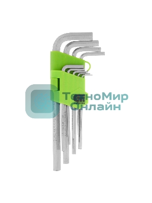 Набор ключей Сибртех имбусовых HEX, 1,5-10 мм, 45x, закаленные, 9 шт., удлиненные, никель.