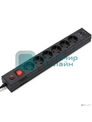 Сетевой фильтр Buro BU-SP3 USB 2A-B 3 м, 6 розеток, черный, коробка