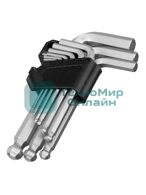 Набор ключей имбусовых Сибртех HEX, 2-12 мм, CrV, 9 шт., с шаром