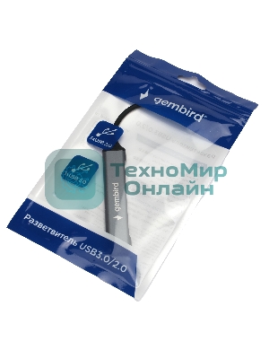 Разветвитель USB3.0/2.0 Gembird UHB-C202, USB3.0, 3xUSB2.0, кабель Type-C 10 см, алюминий, пакет