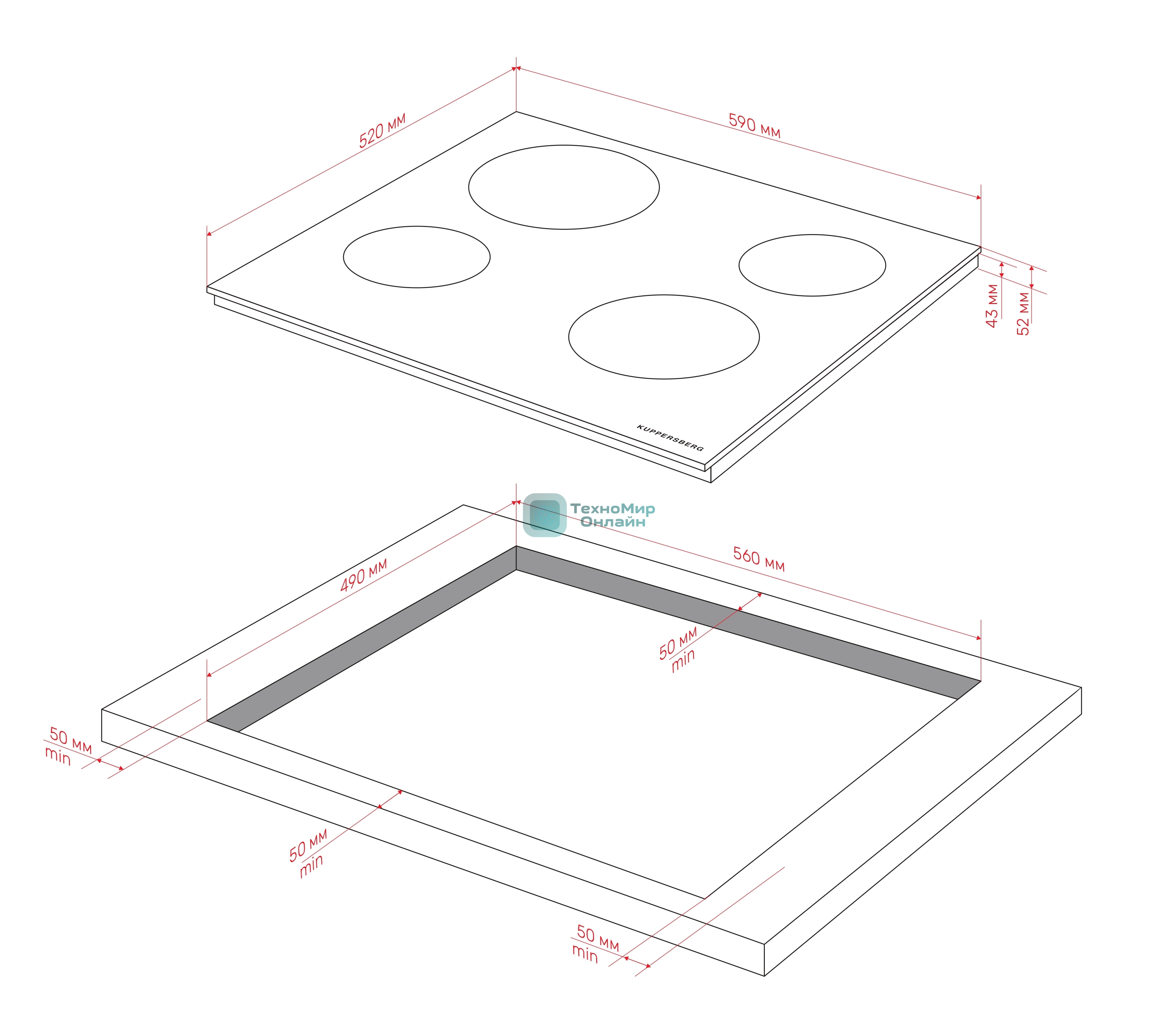 Варочная панель Kuppersberg, Hi-Light, High-Tech, 60 см, 4 конфорки, 9 уровней мощности, таймер, автоматическое отключение, индикация остаточного тепла, сенсорное управление, черный