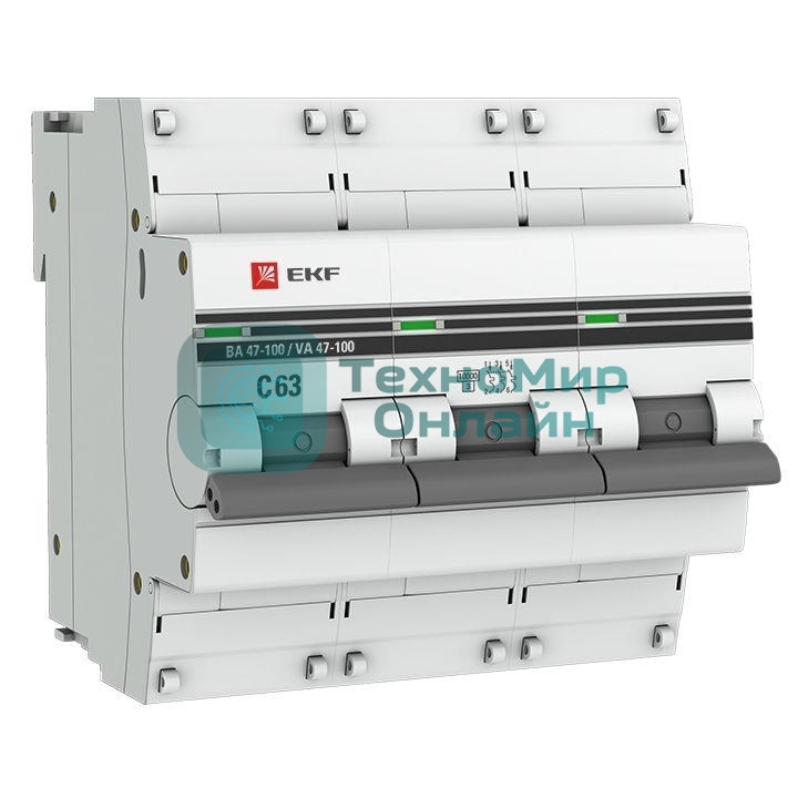 Выключатель автоматический EKF mcb47100-3-63C-pro 3P 63А (C) 10kA ВА 47-100 EKF PROxima