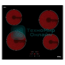 Встраиваемая электрическая панель Korting HK 60003 B Стеклокерамика, ширина 60 см, сенсорное управление, 4 зоны нагрева, таймер, LED индикация для каждой зоны, индикация остаточного тепла, автоматическое отключение, функция 