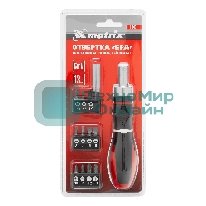 Отвертка реверсивная Matrix, набор бит, 11 шт., CrV