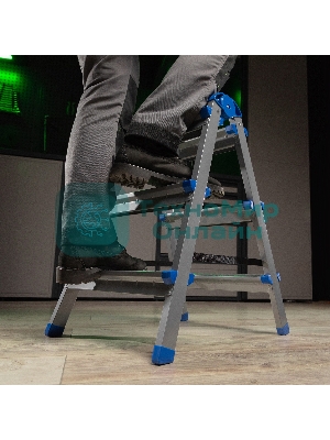 Стремянка двухсторонняя Сибртех 3 ст., сталь профиль, стальные ступени