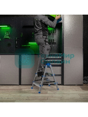 Стремянка двухсторонняя Сибртех 3 ст., сталь профиль, стальные ступени