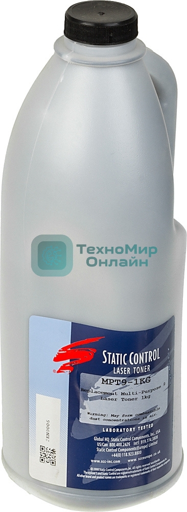Тонер Static Control MPT9-1KG черный флакон 1000гр. для принтера HP LJ Pro PM401/P2055/P3005/P3015