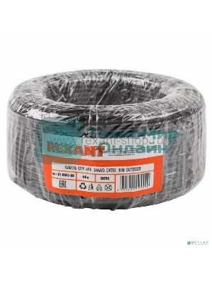 Кабель UTP Rexant 4PR 24AWG, CU (медь), CAT5e, 100 МГц, PE, черный, OUTDOOR, бухта 50 м