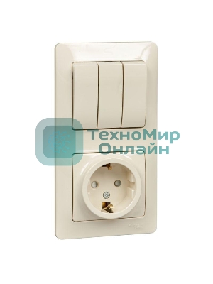 Блок комбинированный GLOSSA розетка защ. шторки с заземл. + выкл. 3-кл. беж. SchE