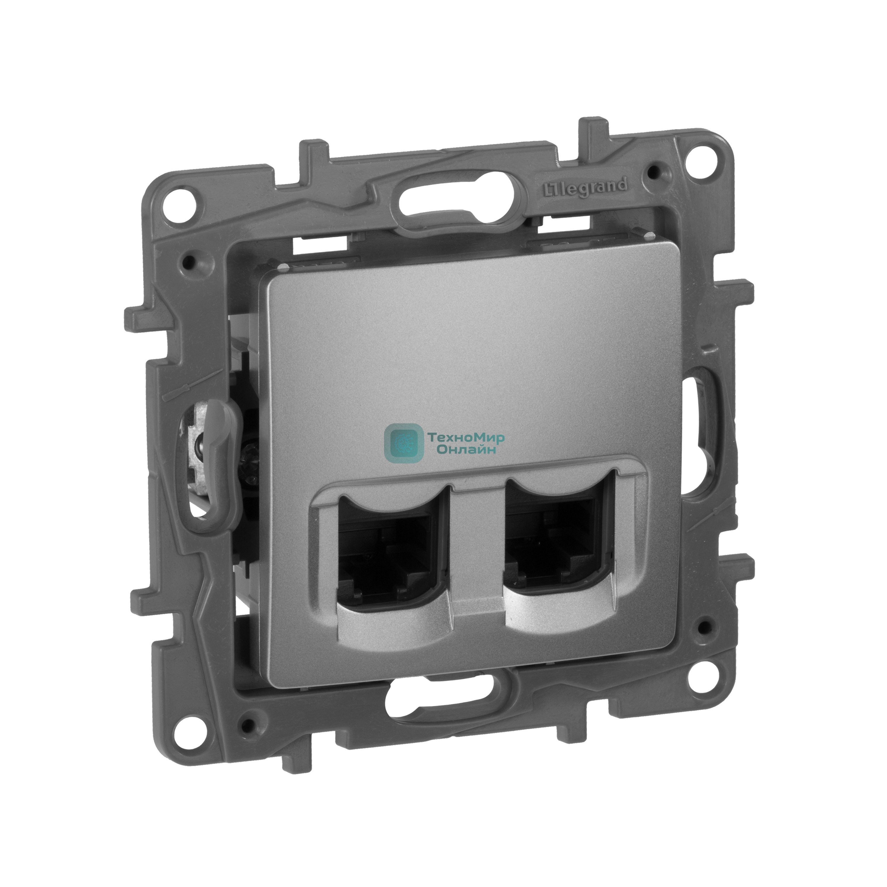 Розетка RJ 45 672455 Legrand Двойная розетка RJ 45 - категория 5е - UTP - Etika - алюминий