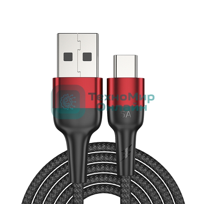 Кабель Rexant USB-A - Type-C, 5А, 50Вт, 1м, в черной нейлоновой оплетке